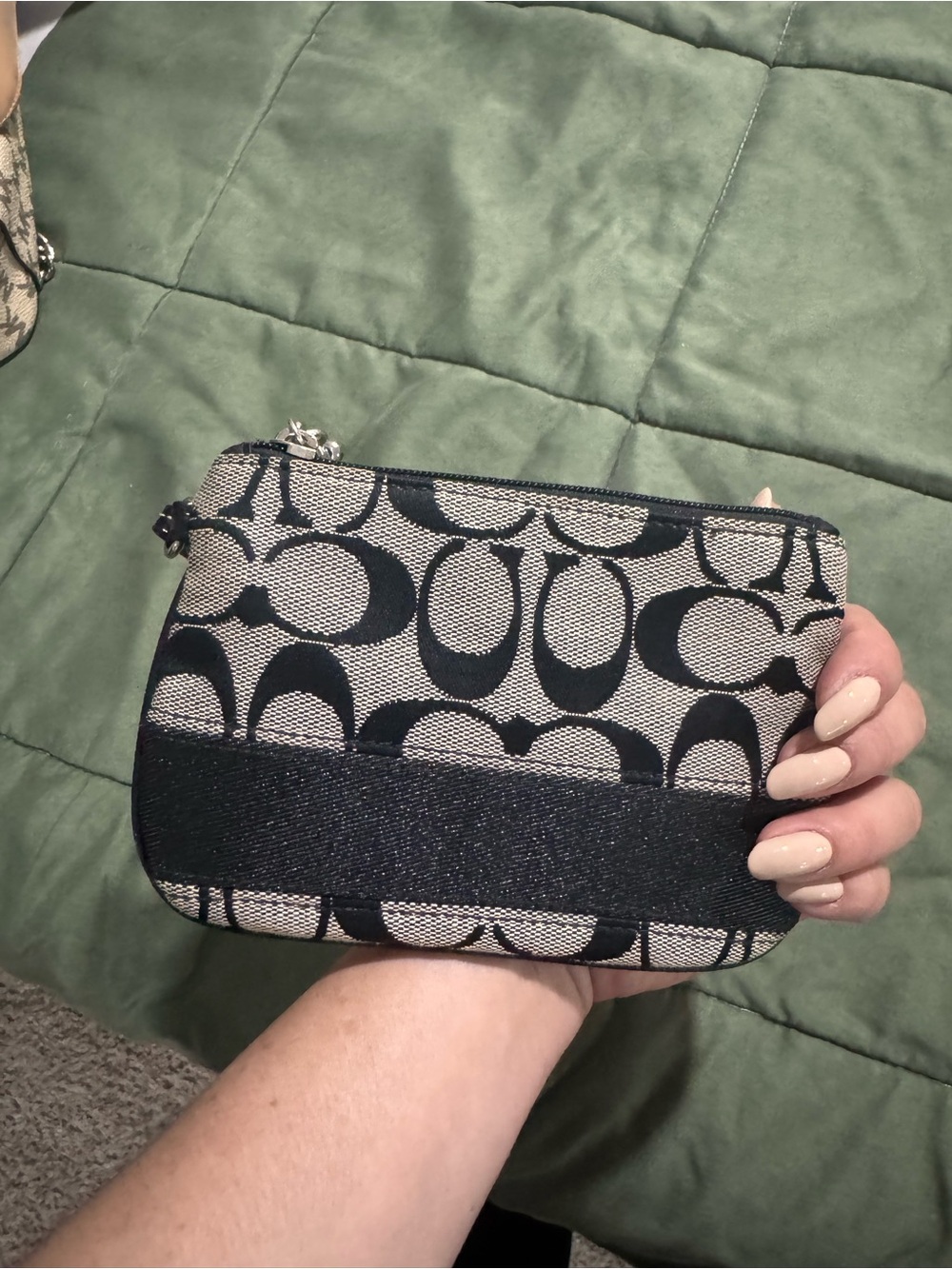 Coach Black & Tan Signature Canvas Wristlet